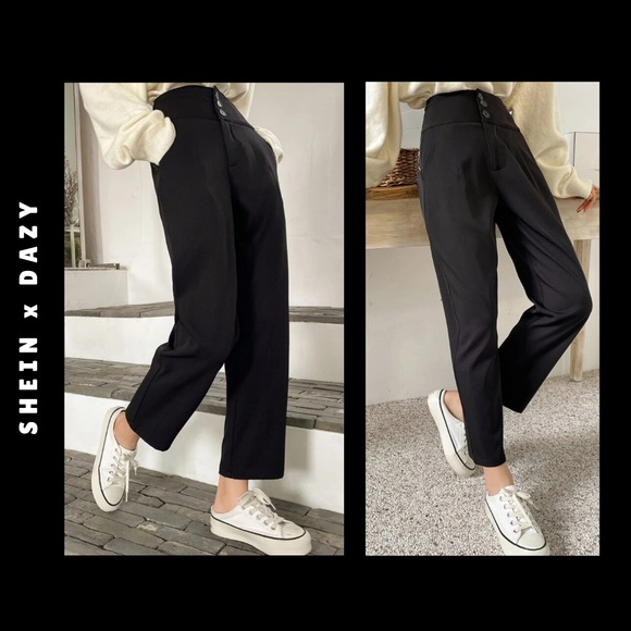 🆕 dazy • high waist black trousers with three front buttons - Picture 2 of 9